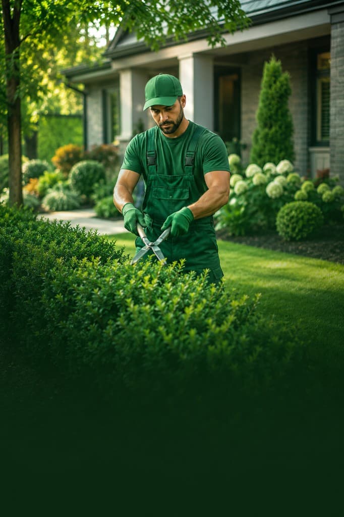Professional landscaper planting a premium residential garden
